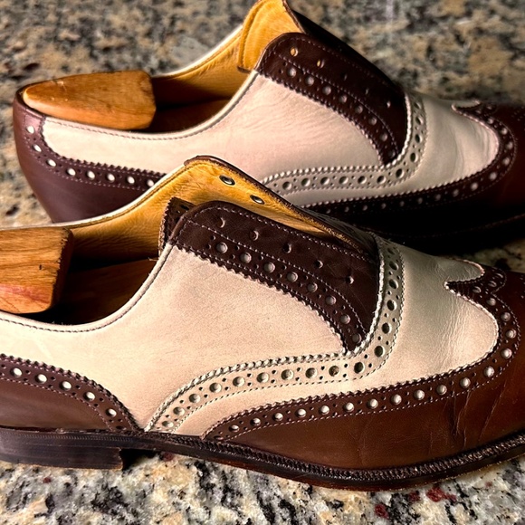 Peel & Co Brooks Brothers Chocolate Brown And off White Spectator Wingtips Sz 9 - Picture 5 of 10